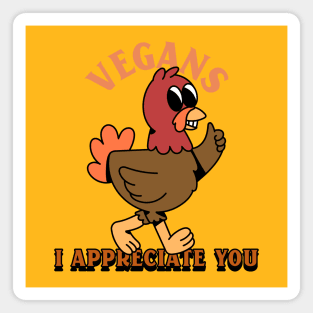 “Vegans I Appreciate You” Happy Cartoon Turkey Magnet